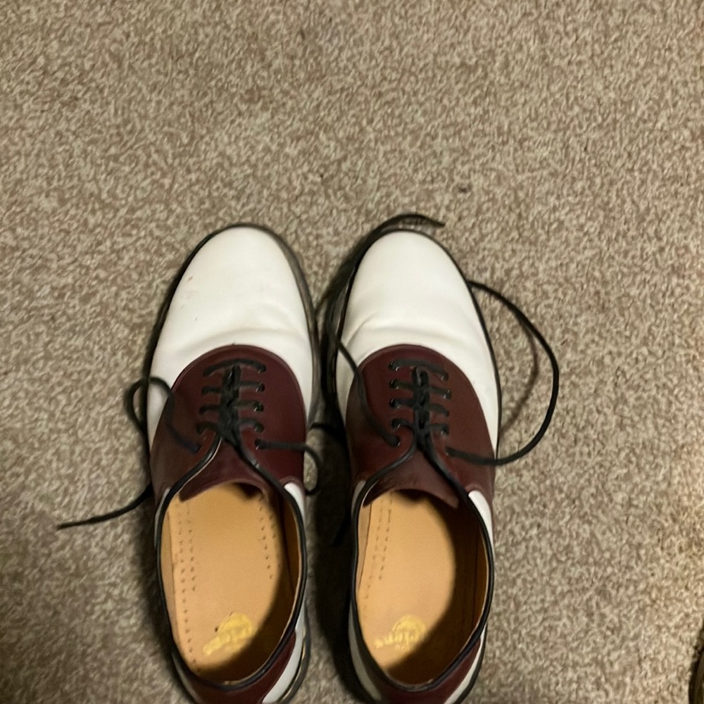 Dr Martens red and white saddle shoes